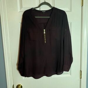 Express Women's Deep Purple Blouse with Gold Zipper